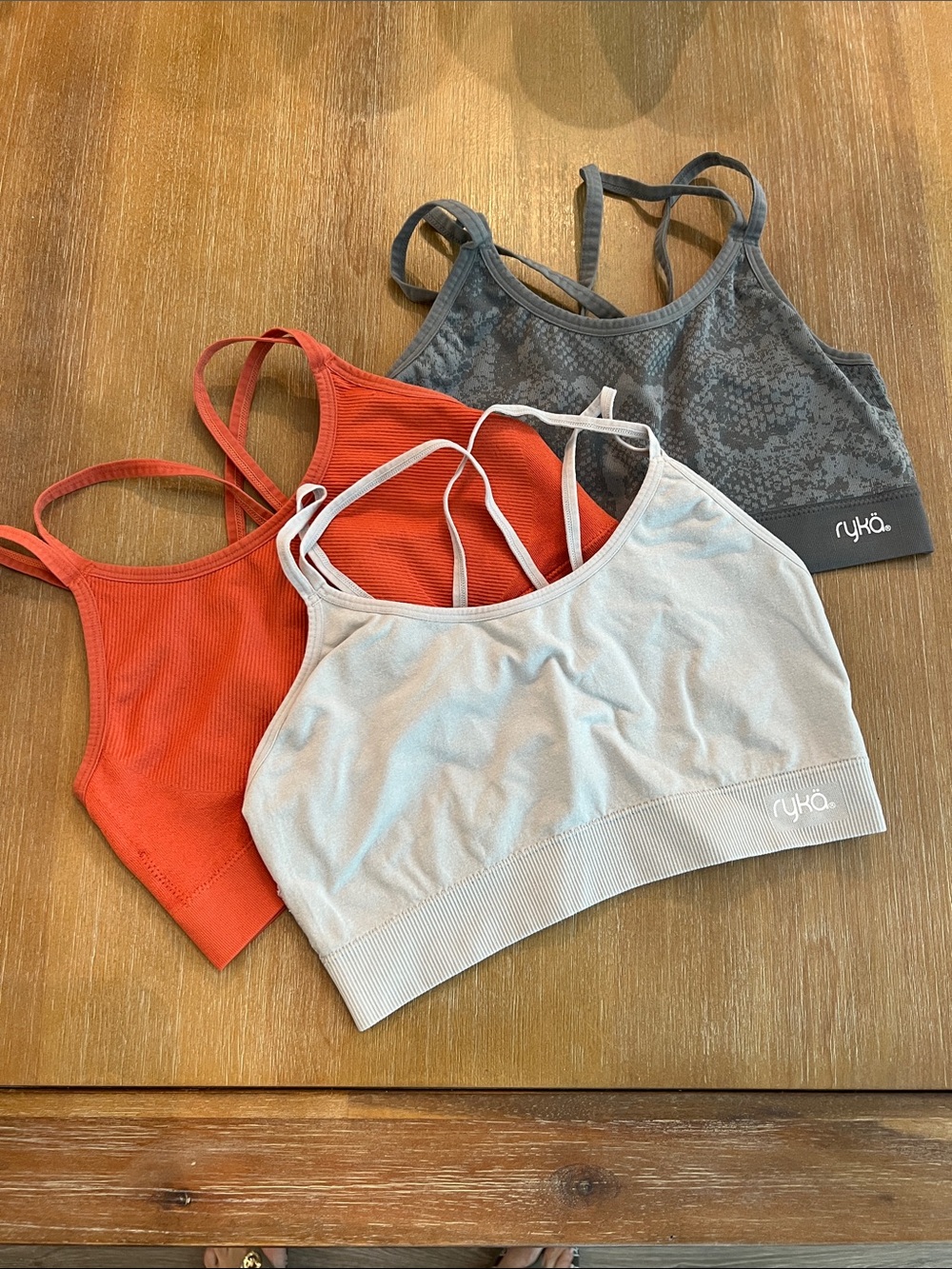 Ryka  Light Grey, orange and Charcoal Grey Strappy Sports Bralettes - lot of 3